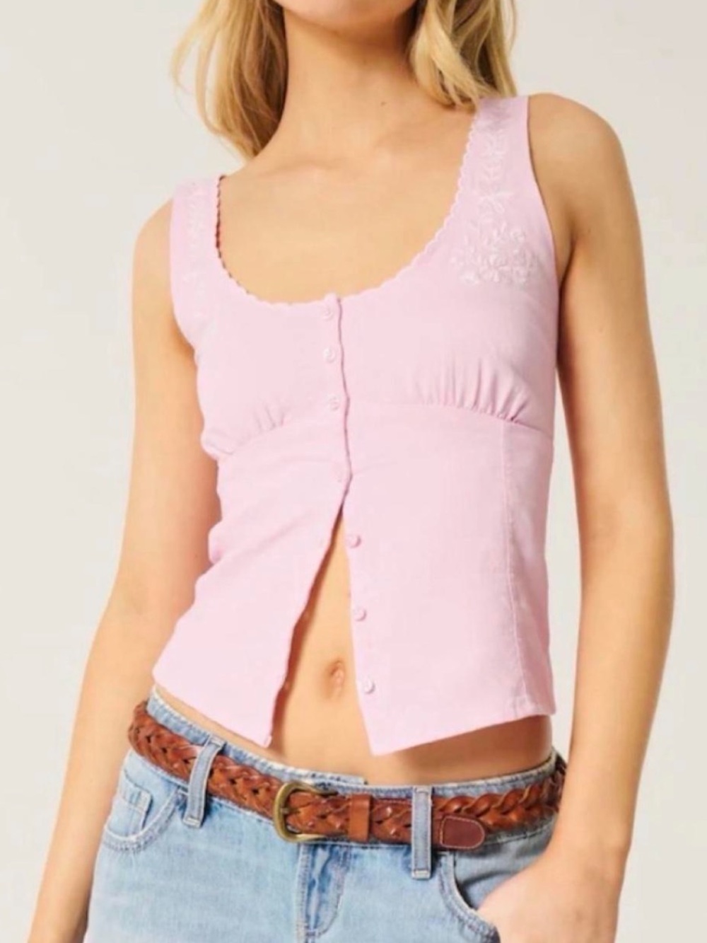Hollister Pink Embroidered Button-Front Camisole